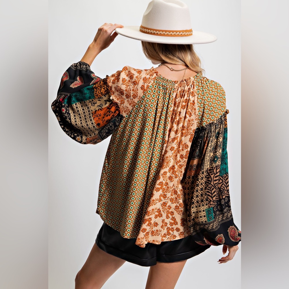 Easel Multicolor Bohemian Blouse - Picture 2 of 7